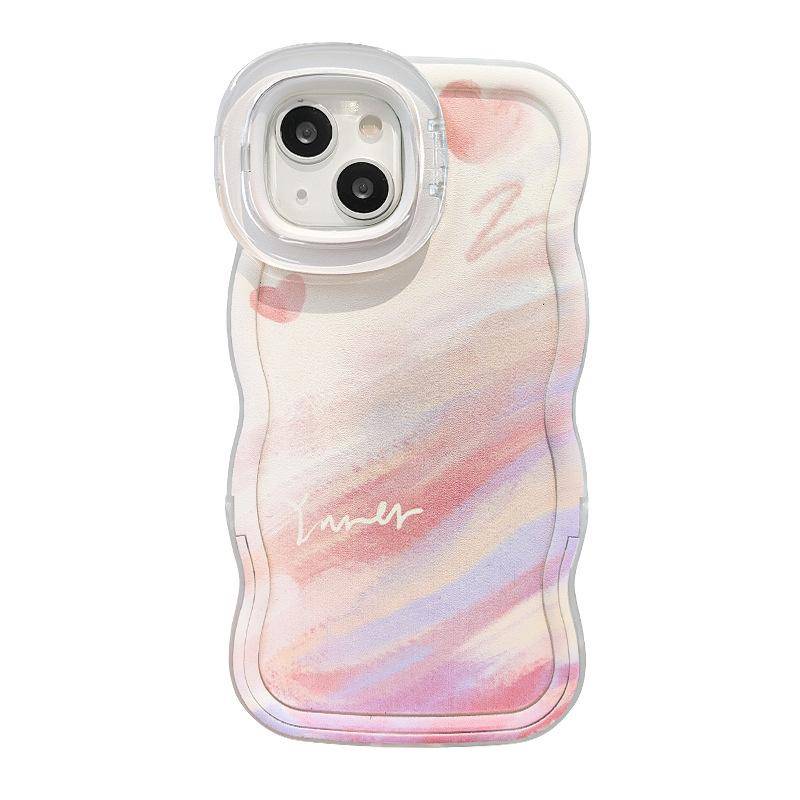 Pink and Purple Smudge Lanyard Suitable for Apple 16pro Mobile Phone Case Iphone15 Invisible Double Bracket 14 Silicone Anti-fall X Redmi K40/K40 Pro