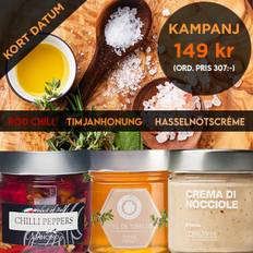 Timjanhonung, röd chili & hasselnötscréme KORT DATUM