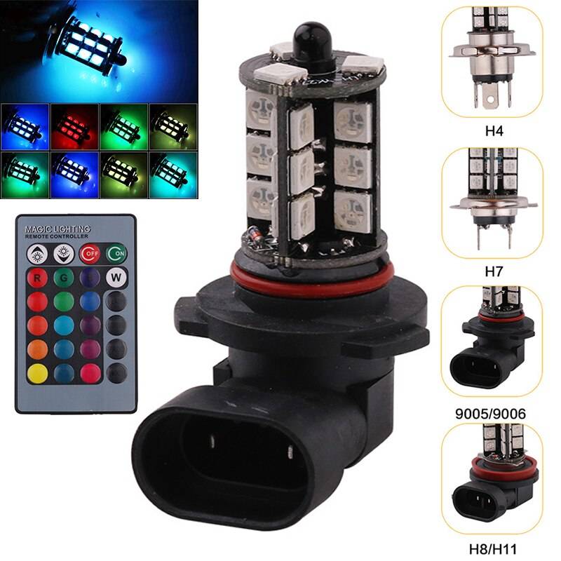 2 st h4 led rgb fjärrkontroll bilstrålkastare h7 h8 h11 drl blixt dimljus 9005 9006 rgb strålkastare atmosfär dekor lampa kit - H7