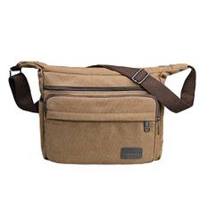 JAKAGO Vattentät axelväska för män, multiväska av duk, arbetsväskor för män och kvinnor, för utomhus, camping, resor, arbete, daglig användning, BRUN, 30 cm * 13 cm * 24 cm