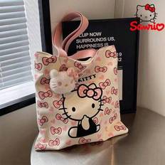 Sanrio Hello Kitty Sommarrosa canvasväska Kvinna Stor kapacitet Strandväska Student axelväska Söt pendlarväska Reseväska Resetillbehör Väskor för kvin - Multifärgad