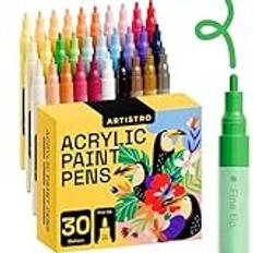 Artistro White Markers for Painting on Stone, Stone, Ceramic, Glass, Wood, Deck, Fabric, Metal, Canvas. Set of 5 White Pencils for Water-Based Acrylic Paint with Extra Fine Tip