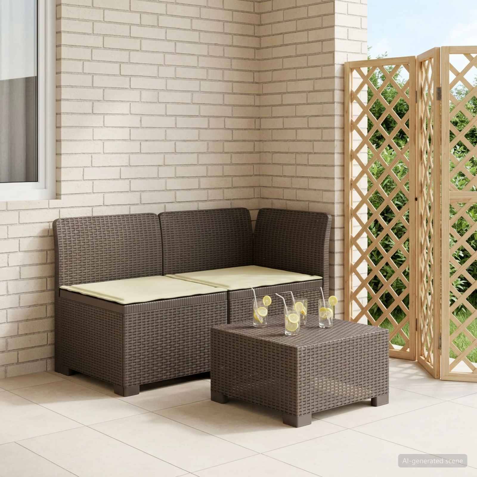 2-personers Havemøbelsofa med Pudefyld Rattan Look PP Lysegrå