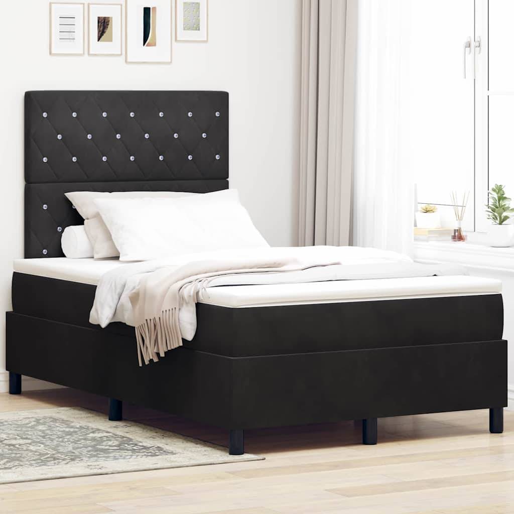 vidaXL Bäddfjäder med madrass med huvudgavel Svart 120 x 200 cm Sammet