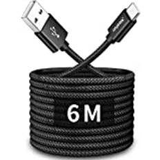 CLEEFUN USB C-kabel 6 m, extra lång USB A till typ C laddkabel, 3 A snabbladdningskabel för Galaxy S10 S9 S8 S20 Plus, A50 A40 A41 A51 A71, Moto G8 G7, Xpexia xz och mer