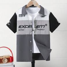 Tween Boy Casual Color Block Patchwork Motorcykel Style Letter Print Shirt & Fashion - Multifärgad (8Y,9Y,10Y,11Y,12Y)