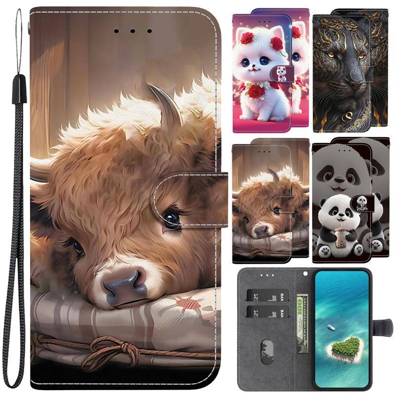 Redmi 15C 15 Djurfodral Lejon Panda Läder Telefonskal För Xiaomi Redmi 15 15C EU 5G Global Plånbok Flip Capa Kort Skyddsfodral