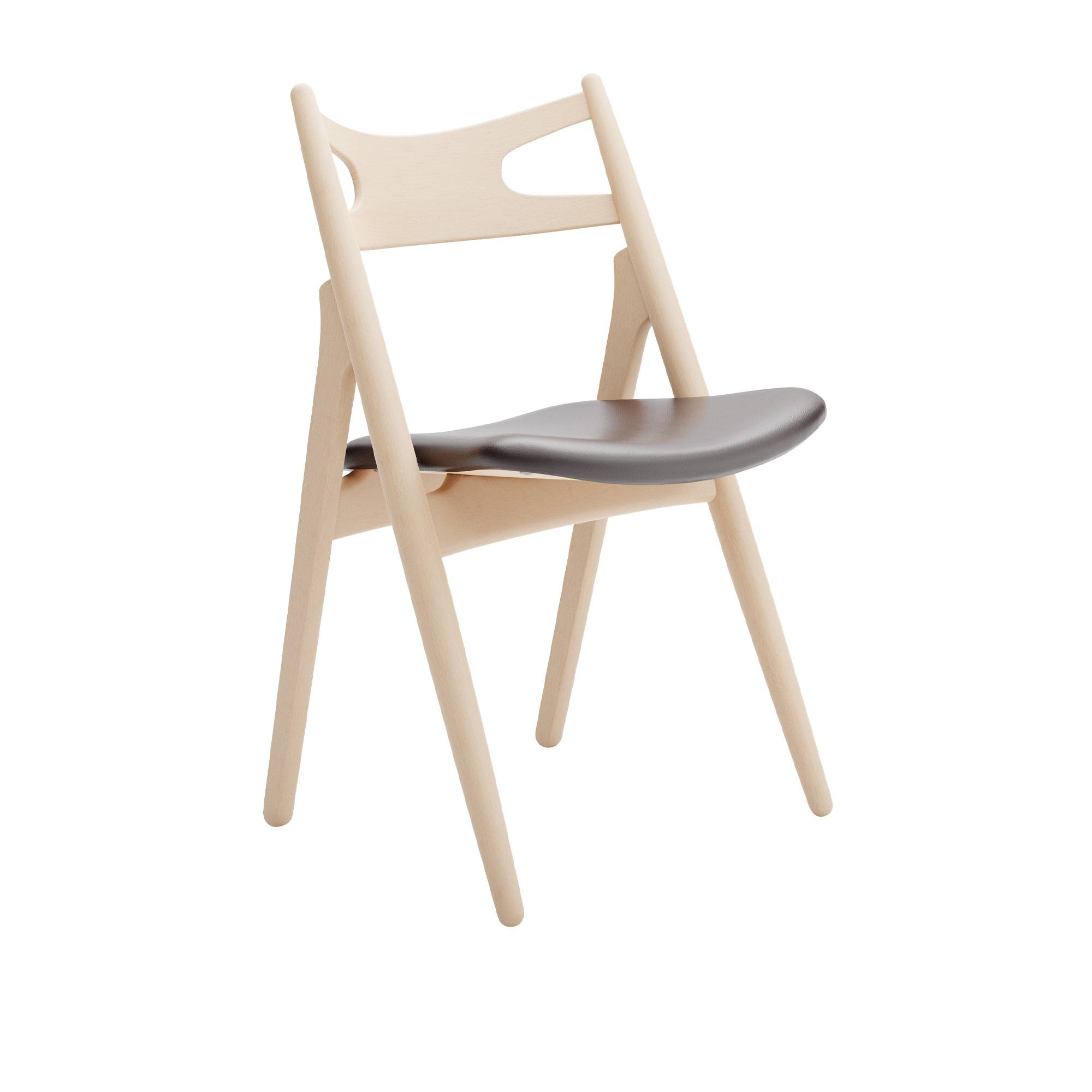 Carl Hansen - CH29P Sawbuck Chair, Tvålad Bok, Lädergrupp B Thor - 306 - Spisebordsstole - Hans J. Wegner - Træ farvet - Læder/Træ