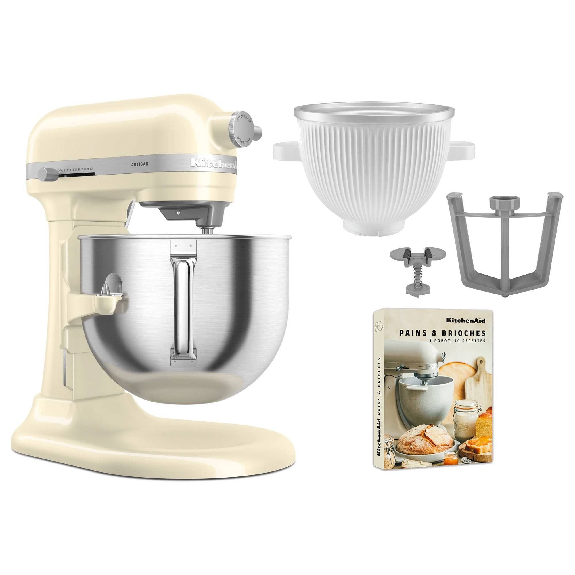 Kitchenaid Artisan 5KSM70SHXE køkkenmaskine 6,6 liter + 5KSMICM Ice Cream Maker, almond cream
