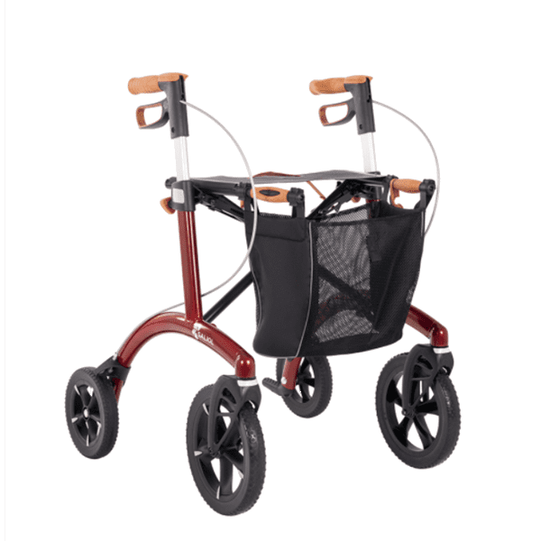 Saljol Letvægtsrollator – Tysk kvalitet i aluminium - Sædehøjde 62 cm. - Barolo Red.