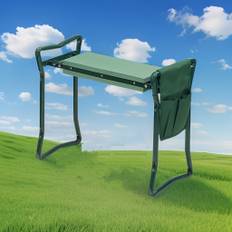 TEMU Dzt Folding Garden Kneeler Chair - Metal Square Stool With Green Cushion & Black Frame For Gardening, Lawn Care, And Outdoor Use, Garden Kneeler And Seat