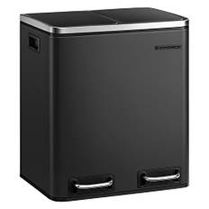 Songmics Kitchen Bin, 2 x 15 l Stål skraldespand, trinbakke med indre spande og håndtag, blød lukning, lugtforsegling, sort LTB30BK