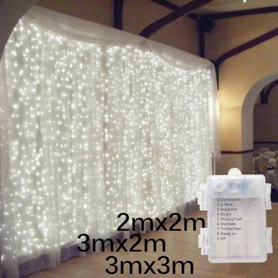 1 st LED-ljusslinga med gardinljus för utomhusbruk, batteridriven, LED-alvljus julguirland för hem, nyårsfest, bröllopsfest, terrass, camping och träd - Gul (3m*2m varmt ljus,3m*3m varmt ljus,3m*2m vitt ljus,3m*3m vitt ljus,2m*2m varmt ljus,2m*2m vitt ljus)