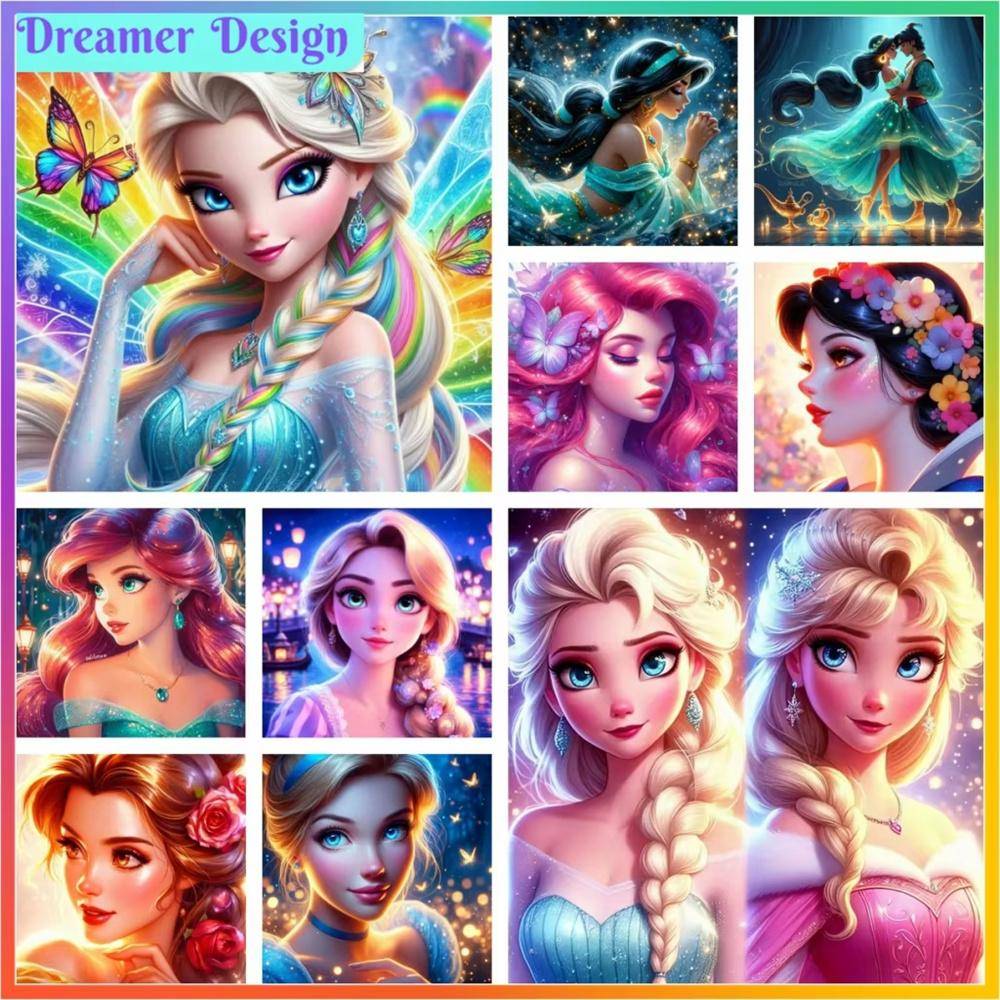 Disney Prinsesssamling 5D Diamantmålning Full av Diamanter DIY Handgjord Diamantmålning Tecknad Animation Dekoration Målningskit