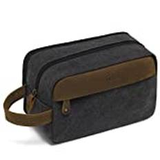 Toalettväska, Vaschy retro unisex vattentät resesåda, kanvas, läder, bärbart sminkväska, Dopp rakning kit, med två fack, Retro grå, One-Size