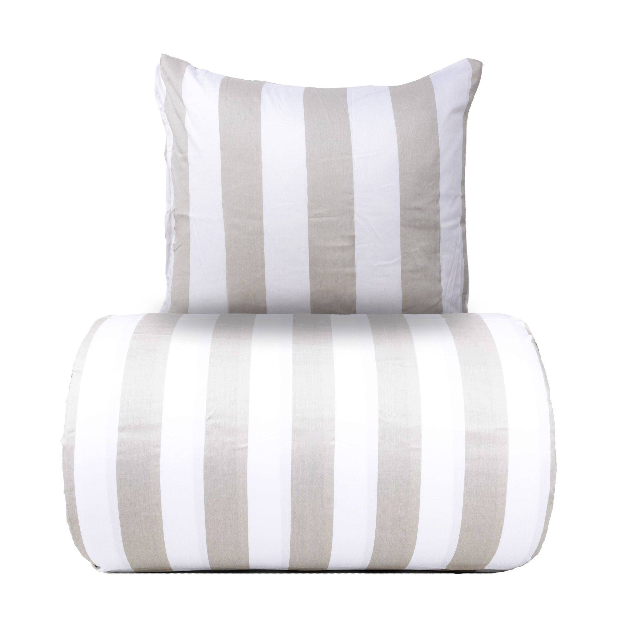 Sengetøj 140x200 cm - 100% bomuldssatin - Nordic Stripe - Brede grå striber