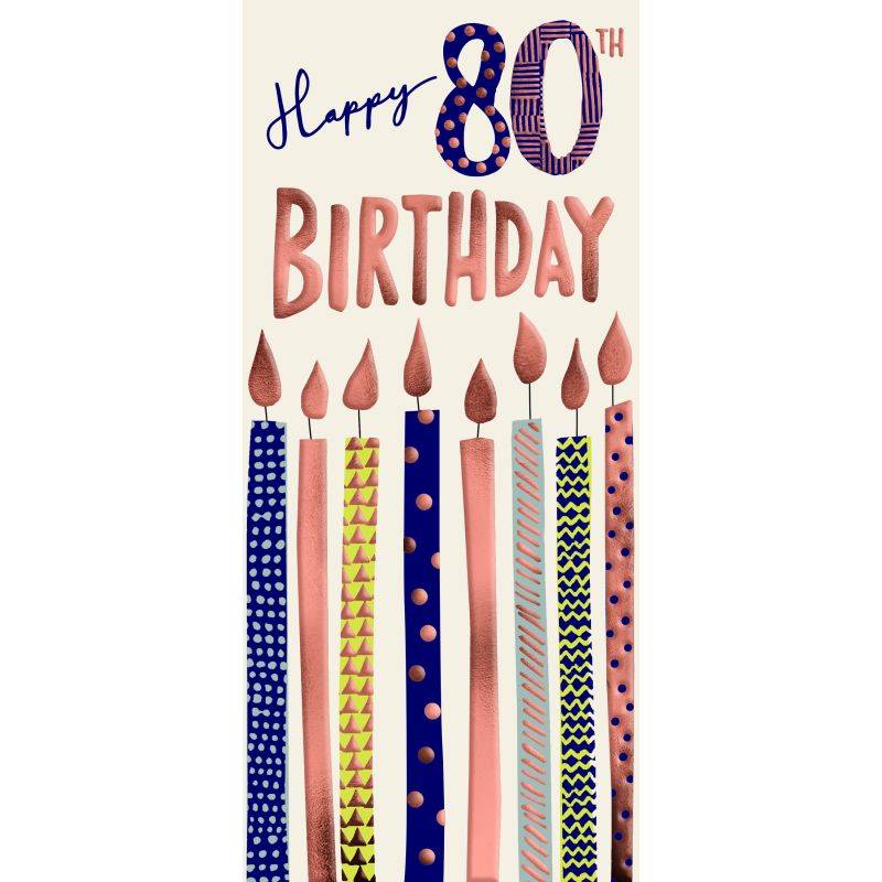 Happy 80th Birthday - Aflangt fødselsdagskort &amp; kuvert