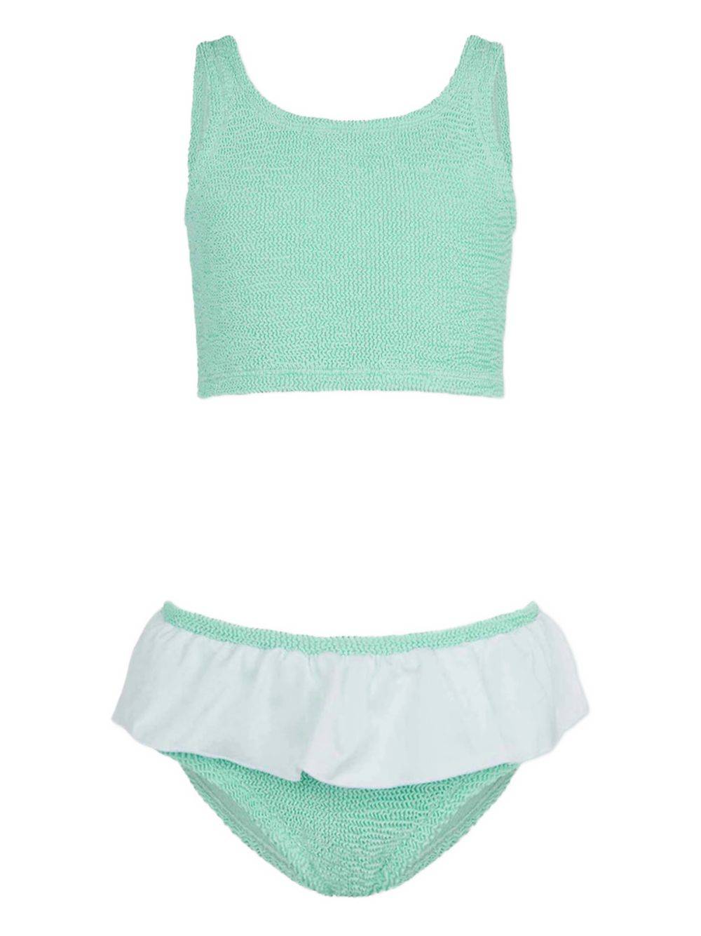 Hunza G Kids - ruffle-trim crinkle bikini - barn - Tyg - 6 år - Grön