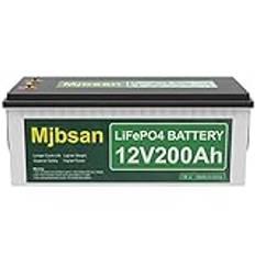 Mjbsan LiFePO4 200 Ah max 12 V litiumbatteri inbyggd 200 A BMS, max. 8 000 djupa cykler och 2 560 W utgångseffekt, bilbatteri, perfekt för husbil, solanläggning, marin