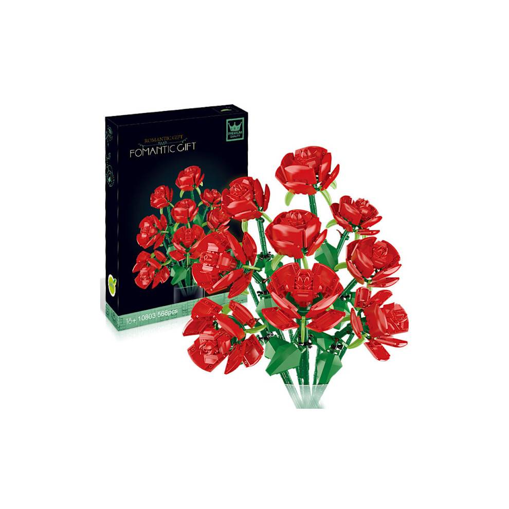 Kompatibel med LEGO 10280 byggklossar - Blombukett, blommor, rosor, pussel, leksak, alla hjärtans dag-present, montera nio rosor