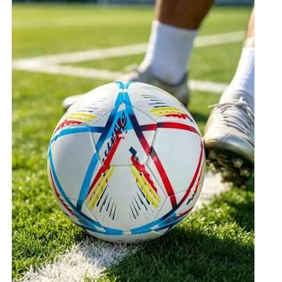 1 st fotboll storlek 5, färgstark design, PVC-paneler maskinsydda, lämplig för vuxna, ungdomar och studenter, nybörjarträning, för alla typer av plane - Multifärgad (Nr 5 fotboll)
