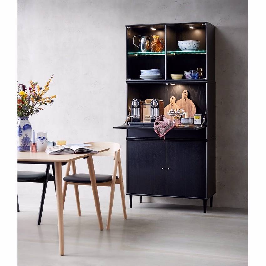 Mistral - Sortbejdset finér reol m. skabslåger m. LED lys 89 cm x 197 cm x 42 cm | Møbelsalg.dk