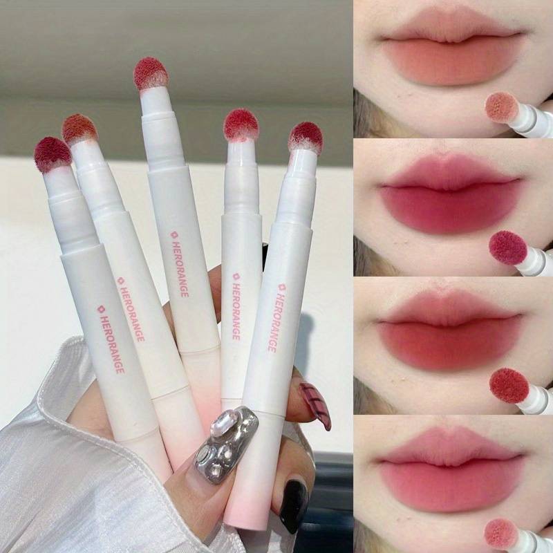 TEMU Fluffy Lip Glaze Liquid Lipstick Cream Nude Matte Rose Red Waterproof Long Lasting Dye Cheek Lip Tint Paste