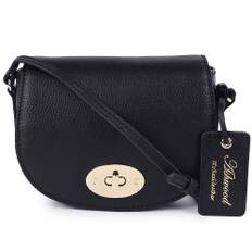 &apos;Borsa della Moda&apos; Real Leather Saddle Crossbody Bag: 63753 Black