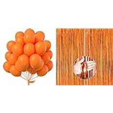 Orangea ballonger 100 st 25 cm och orange folie fransgardiner 2 st 10 x 2 m