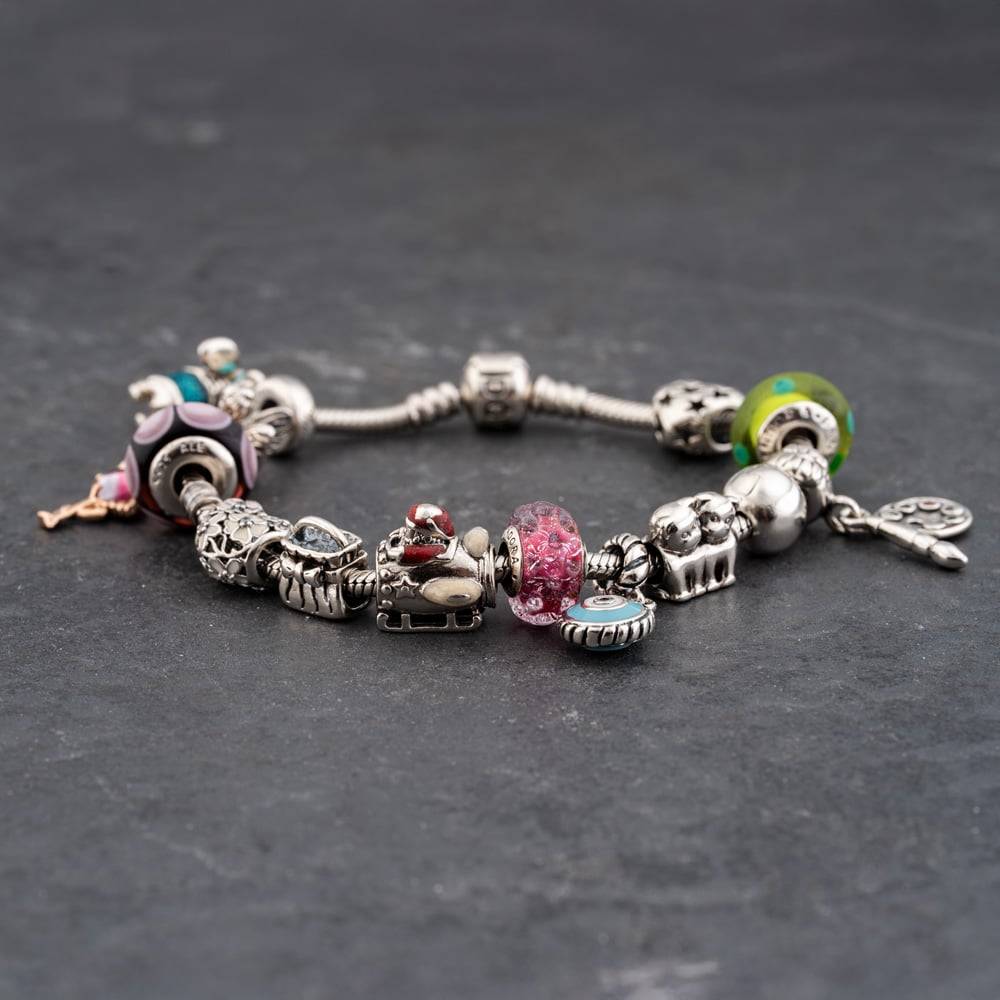 Pre-Owned Pandora Silver Multi Stone Pandora 20cm Snake Charm Bracelet 41221421 - Multi-Coloured