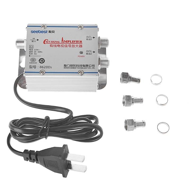2- vägs catv videobandspelare tv antenn signalförstärkare 220v 45-860 mhz booster splitter stöd