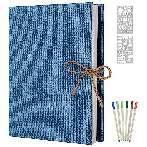 AIOR Självhäftande fotoalbum 60 sidor vit, linne gör-det-själv scrapbooking original album för gyllene bröllopsdag födelsedag jul för kvinnor flickor presenter (blå)