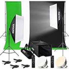 PIXETOOL Fotostudio Set - Greenscreen (1,8 x 2,8 m) med Stativ - Studio Set - Softbox Med Lampor - Fotobakgrund - Green screen - Fotobakgrund - Reflektor - Gaming Streaming Fotografi Tillbehör