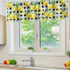 1st Summertime Valance Akvarell Färsk Frukt Fönster Valans Stång Fickpanel För Kök Sovrum Fönster Gul Citron På Svart Buffel Ruta Rutiga Gardiner Kort - Multifärgad (53,9 tum (137 cm)* 17,7 tum (45 cm),68,9 tum (175 cm)*17,7 tum (45 cm))