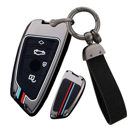 ontto Autoschlüssel Hülle Schlüsselhülle Passt für BMW X1 X3 X5 X6 X7 1er 3er 5er 6er 7er G20 G30 G11 F15 F16 G01 G02 F48 Schutzhülle Metall Schlüsselanhänger Schlüssel Etui Cover 4 Taste-Schwarz
