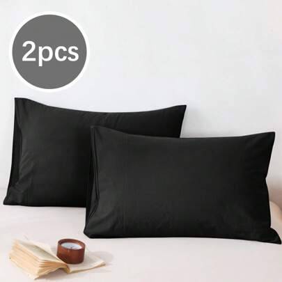 2 st svarta enfärgade örngott i japansk stil, minimalistiskt, supermjukt, andningsbart, lämpligt för alla årstider, enkelt och modernt, avslappnat var (50cm*70cm,43cm*63cm,50cm*66cm,50cm*75cm,51cm*91cm,60cm*60cm,80cm*80cm,51cm*102cm)