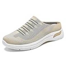 Damer vår stor storlek enkla skor mode bekväma flugvävda ortopediska andningsbara slip-on mesh fritidsskor vita skor damer platå, Beige, 38 EU