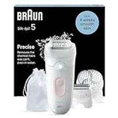 Braun Silk-épil 5, Epilator för enkel hårborttagning, Wet & Dry, varaktigt slät hud, med lady shaver, trimmerkam och exfolieringsborse, 5-060, Vit/Flamingo