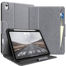 Bukoor iPad Air 11 Zoll 6 Generation 2024(M2), Air 5/4 Hülle (2022/2020) 10,9 Zoll mit Pencil Halfter, PU Leder Taschen Stoßfest Cover Auto Schlafen/Wachen Case, Multi-Winkel Ständer for Air 6, Grau