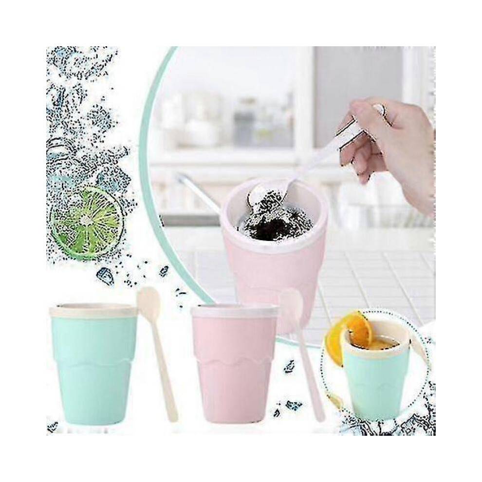 (Pink) Slushy Maker Cup With Spoon, Quick Frozen Smoothies Magic Cup, Homemade Protable Smoothie Mug