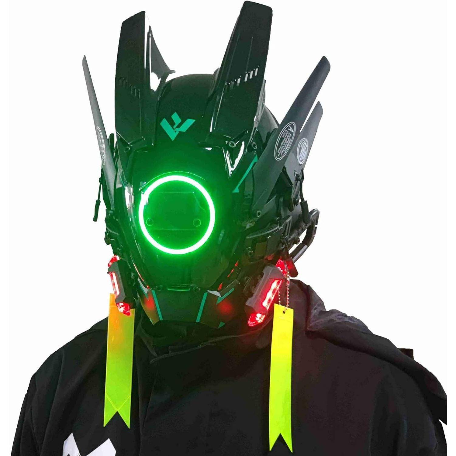 Punk Mask Hjälm Cosplay för män, Futuristic Punk Techwear, Halloween Cosplay med ljus röd
