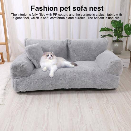 Bäddsoffa för husdjur Fluffig plysch husdjurssoffa med upphöjda kanter Kuddar Anti-halk botten Tvättbar lugnande husdjurssängar för medelstora små hun