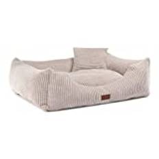 PIESIEKSOLANDIA Oaza hundsäng med kant, husdjurssäng, golvsäng, hundkudde, hundsoffa, kattsäng, hundkorg, hundkorg, mjuk, textil, rektangulär (80 x 70, ribbade / beige)