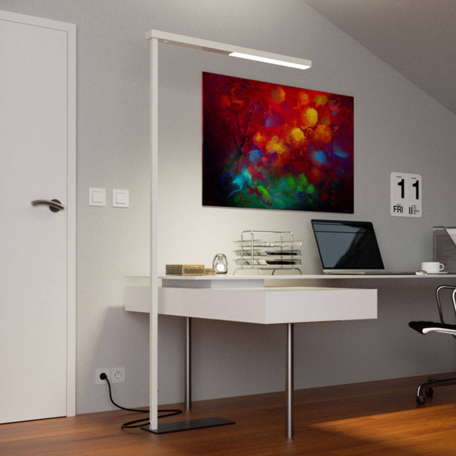 Golvlampa Tamilo Arcchio, Vitt / opal, Arbetsrum / kontor, Aluminium / grå / zink, Modern