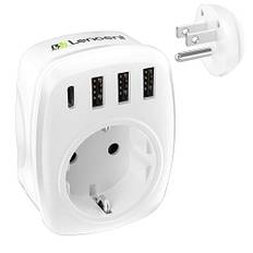 LENCENT Reseadapter Sverige/EU till USA Adapter, Typ B International Travel Adapter Plug med 3 USB-A + 1 Typ-C, 5-i-1 Socket Power Adapter Strömadapter för Amerika, Kanada, Mexiko [Energiklass A+++]
