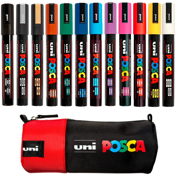 Posca PC-5M Penalhus Sortiment - Rød.