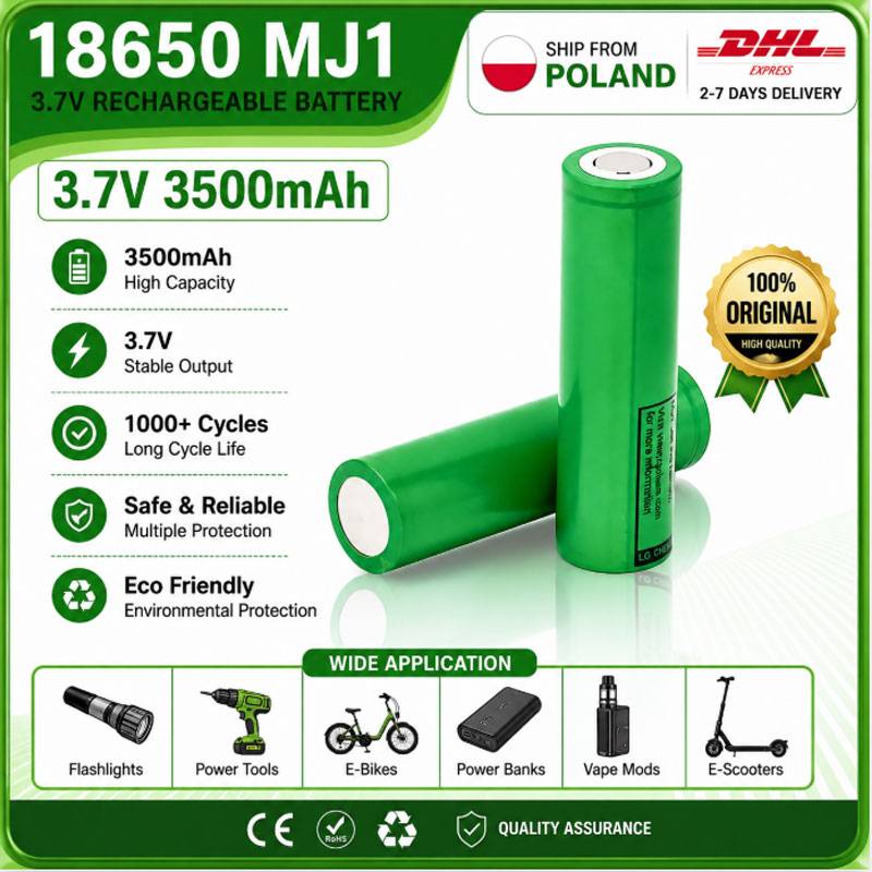 EU Warehouse Fast Local Shipping 2026 MJ1 18650 Lithium Ion Rechargeable Battery Cell 3.7V 3500mAh High Capacity Flat Top Power Cell For Flashlights Power Banks DIY Energy Storage