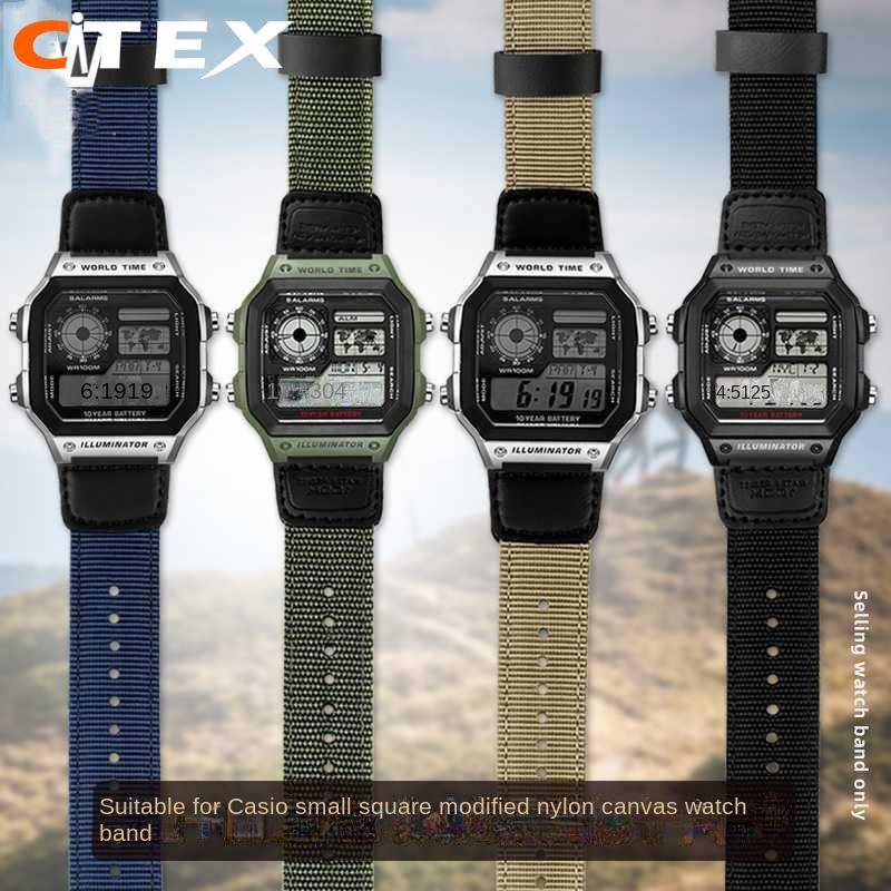 18 mm Högkvalitativ Mjuk Tunn Nylon ko-läder Rem Passar för Casio AQ-S810W SGW-300 AE1200 w218h Stålring Herrklocka Armband black