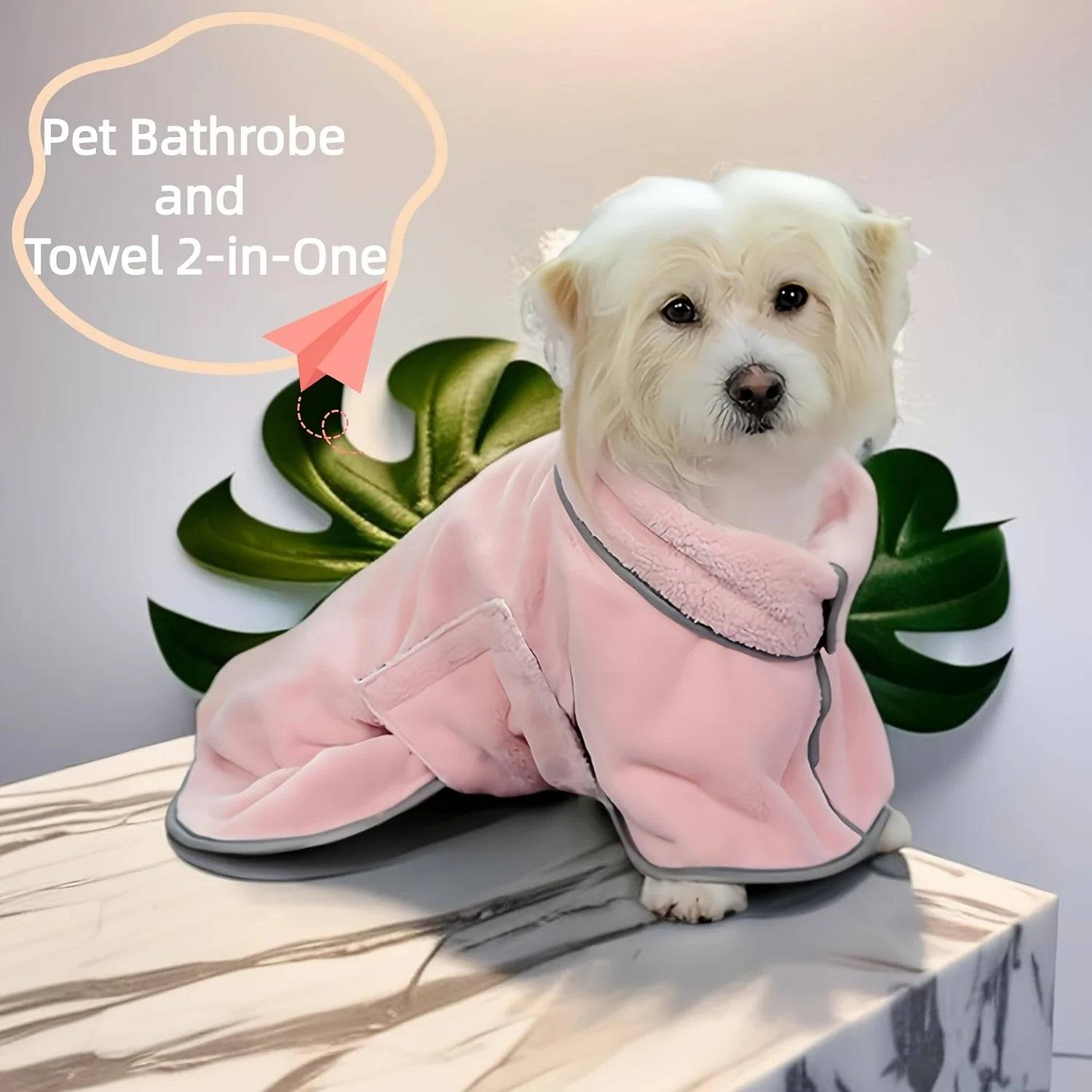 Absorbent Pet Bath Towel - Cooling Bathrobe for Dogs & Cats After Washing - Pink / M (M)