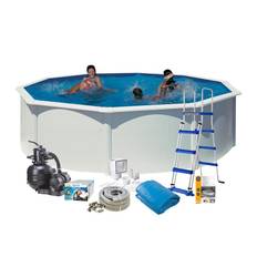 Poolpaket Swim & Fun White Steel Rund Baspaket 120 cm Djup Diameter: 460 cm